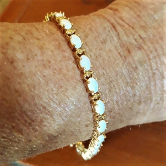 Vintage Gold Filled Opalescent Stone Tennis Bracelet - Picture 1 of 5